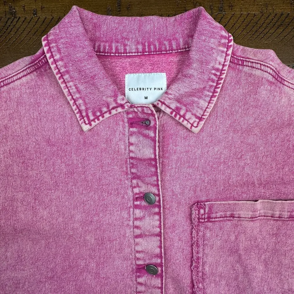 Celebrity Pink Women's Button Up Jeans Shirt Collared Long Sleeves Size M - Picture 2 of 16